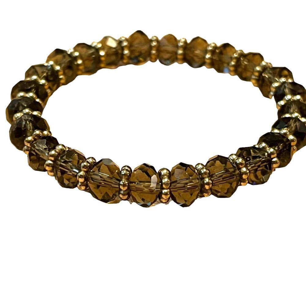 Pair Beaded Stretch Bracelets Gray Gemstones & Pu… - image 6